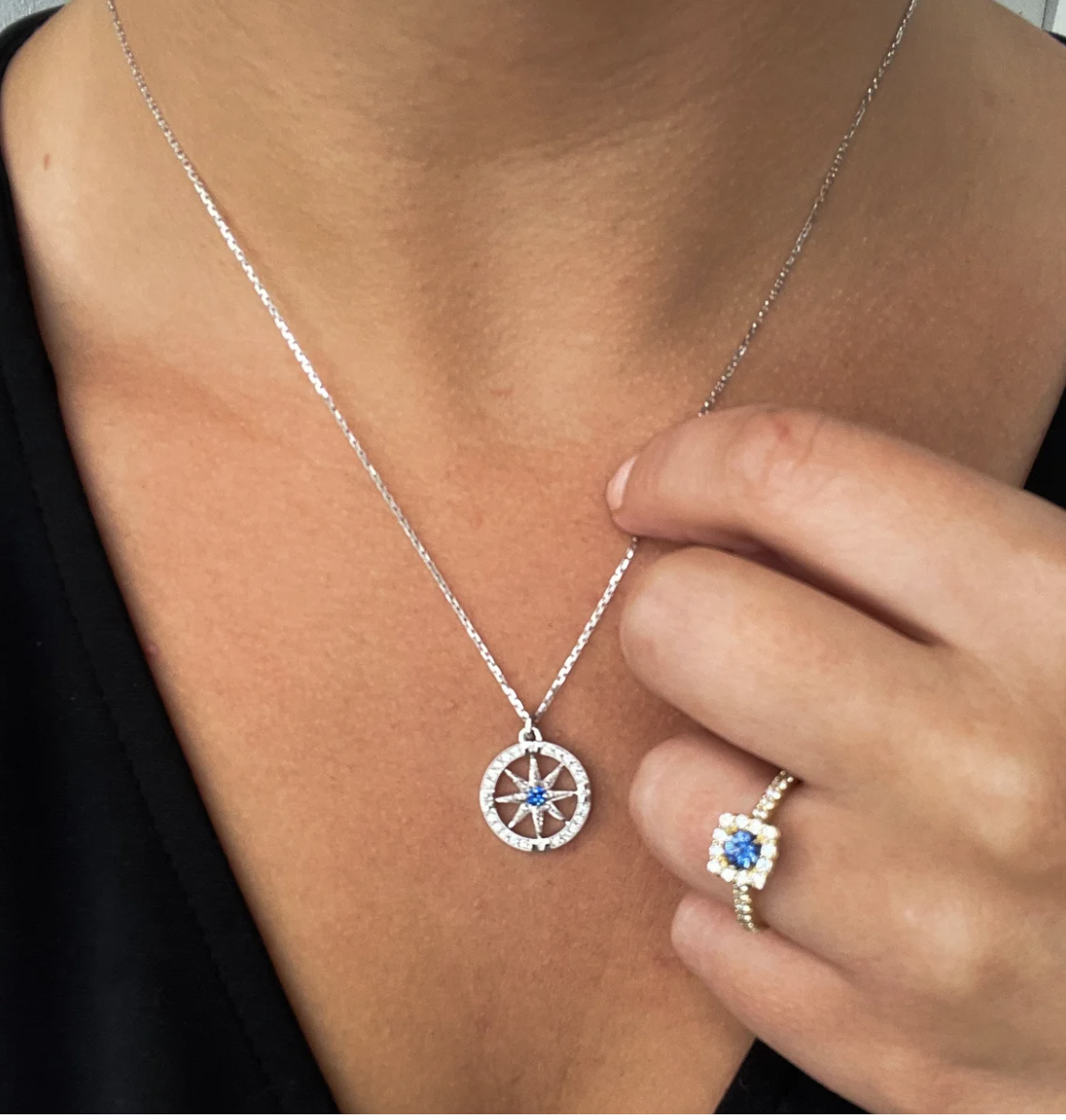 Compass Rose Design Black Diamond Serpant Necklace main image 0