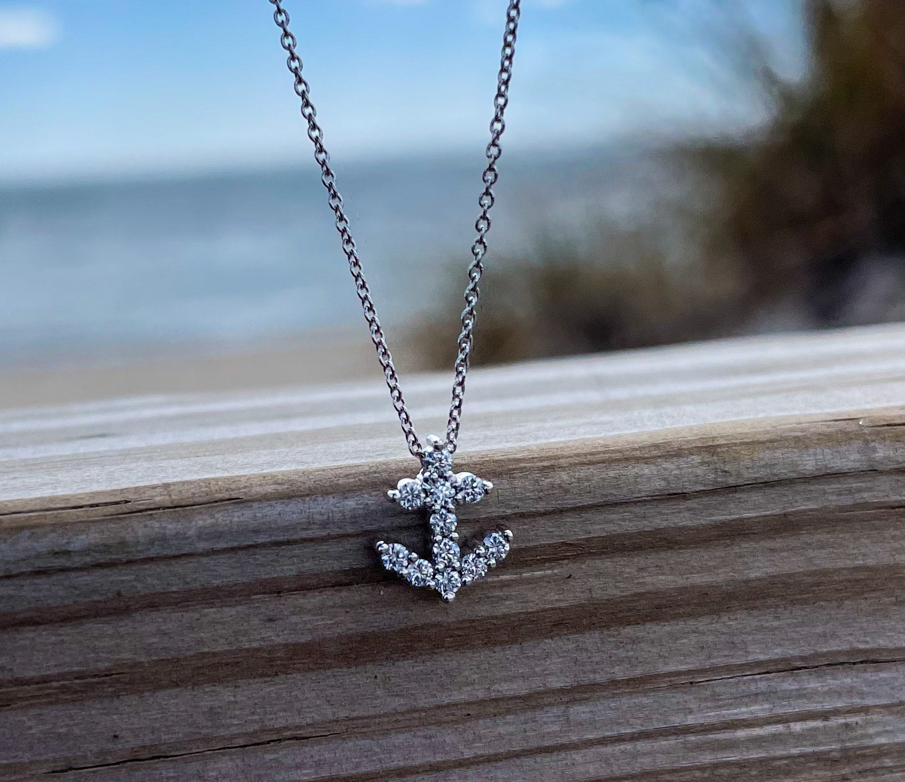 14k White Gold Petite Anchor Necklace Coast GoldWorks
